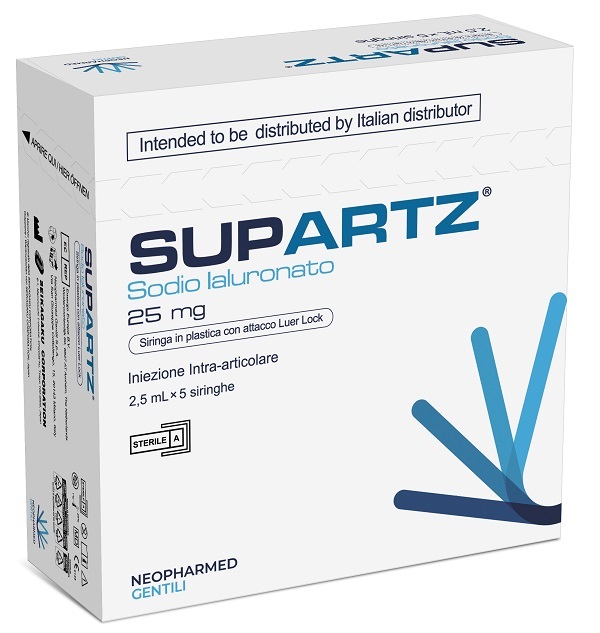 SIRINGA PRERIEMPITA INTRA-ARTICOLARE SUPARTZ ACIDO IALURONICO 25 MG 2,5 ML 5 PEZZI - Gruppofarmastore.it