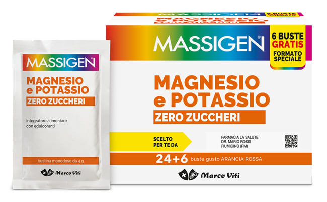 MASSIGEN MAGNESIO POTASSIO ZERO ZUCCHERO 24 BUSTINE + 6 BUSTINE - Gruppofarmastore.it