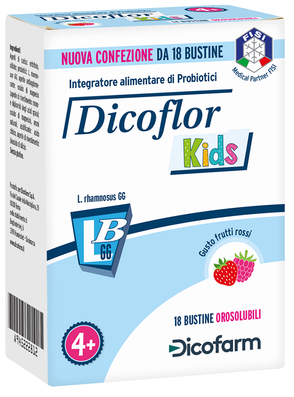 DICOFLOR KIDS 18 BUSTINE OROSOLUBILI GUSTO FRUTTI ROSSI - Gruppofarmastore.it