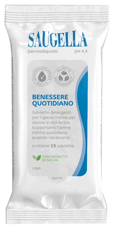 SAUGELLA DERMOLIQUIDO SALVIETTINE 15 PEZZI - Gruppofarmastore.it