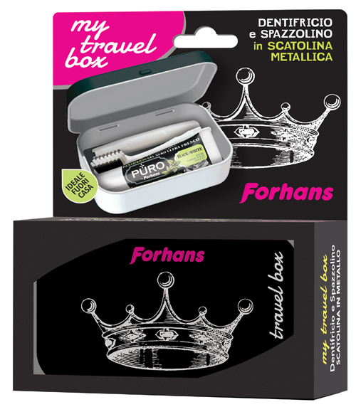 FORHANS MY TRAVEL BOX CORONA NERA 1 SPAZZOLINO + 1 DENTIFRICIO BLACK 12 ML - Gruppofarmastore.it