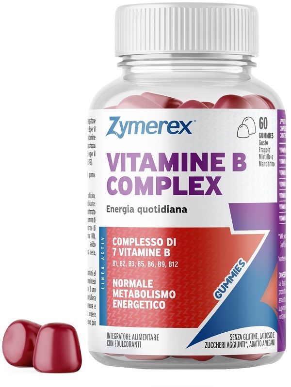 ZYMEREX VITAMINE B COMPLEX 60 GUMMIES GUSTO FRAGOLA MIRTILLO MANDARINO CON EDULCORANTI SENZA ZUCCHERI SENZA GLUTINE SENZA LATTOSIO - Gruppofarmastore.it