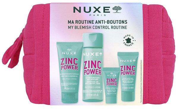 NUXE ZINC POWER TROUSSE ANTI-IMPERFEZIONI 1 FLUIDO MATTIFICANTE 40 ML + 1 GEL DETERGENTE 150 ML + 1 LOZIONE PURIFICANTE 200 ML + 1 SIERO 30 ML - Gruppofarmastore.it