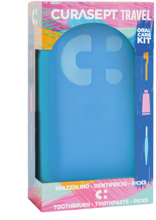 CURASEPT TRAVEL BLU 1 SPAZZOLINO + 1 DENTIFRICIO 20 ML + 3 PICKS - Gruppofarmastore.it