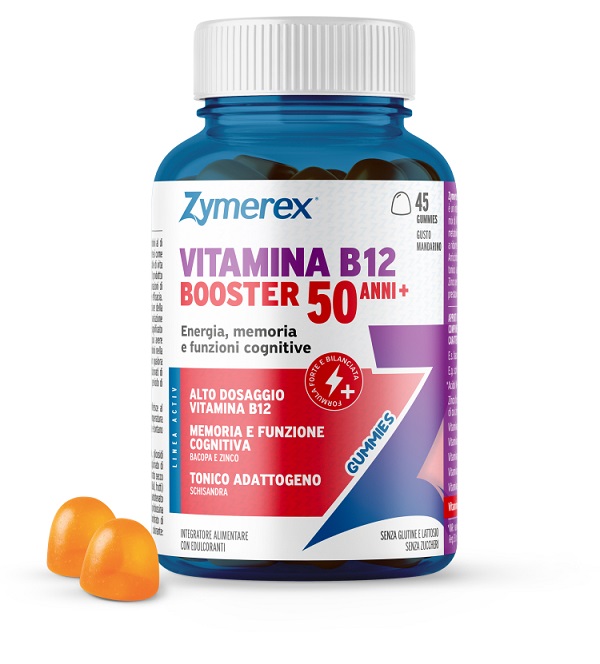 ZYMEREX VITAMINA B12 BOOSTER 50 ANNI+ 45 GUMMIES GUSTO MANDARINO CON EDULCORANTI SENZA ZUCCHERI SENZA GLUTINE SENZA LATTOSIO - Gruppofarmastore.it