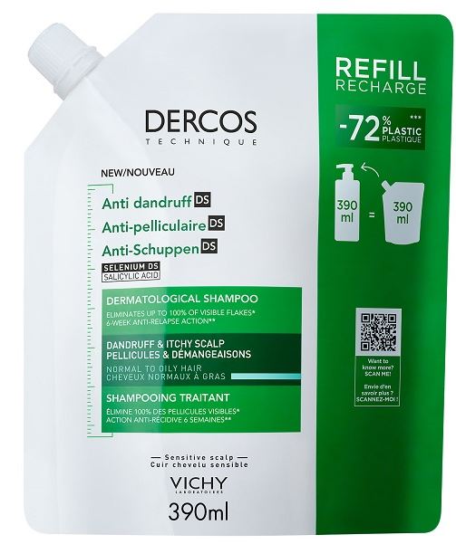 DERCOS TECHNIQUE SHAMPOO ANTIFORFORA DS GRASSI REFILL 390 ML - Gruppofarmastore.it