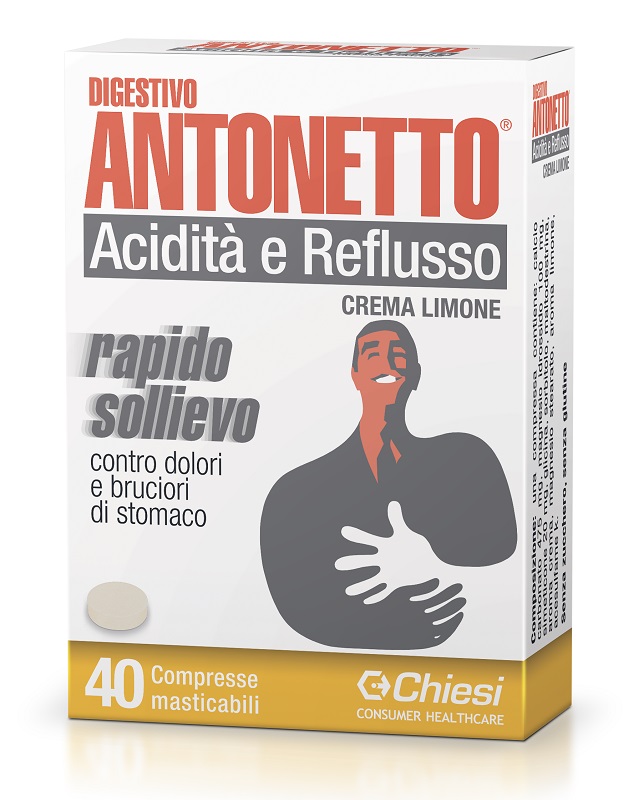 DIGESTIVO ANTONETTO ACIDITA' E REFLUSSO CREMA AL LIMONE 40 COMPRESSE MASTICABILI - Gruppofarmastore.it