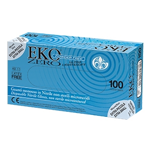 GUANTO MONOUSO IN NITRILE BLU SUPERFICIE MICRORUVIDA EKO ZERO PW SENZA POLVERE MISURA 8 MEDIUM 100 PEZZI - Gruppofarmastore.it