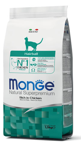 MONGE NATURAL SUPERPREMIUM SECCO GATTO HAIRBALL CAT 1,5 KG - Gruppofarmastore.it
