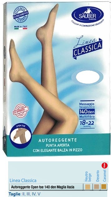 SAUBER AUTOREGGENTE OPEN TOE MAGLIA LISCIA 140 DEN COLORE NEUTRO BEIGE TAGLIA 2 LINEA CLASSICA - Gruppofarmastore.it