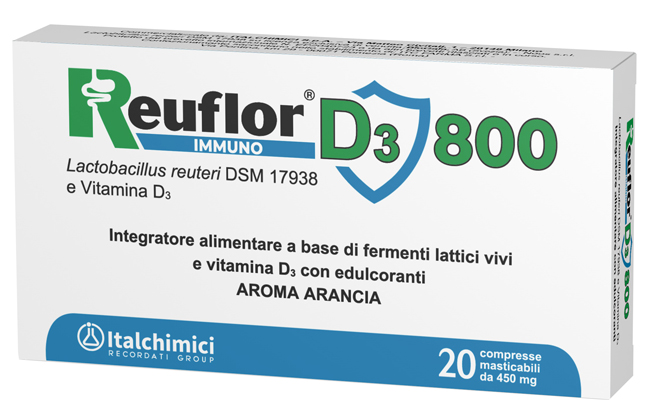 REUFLOR D3 800 20 COMPRESSE MASTICABILI AROMA ARANCIA - Gruppofarmastore.it