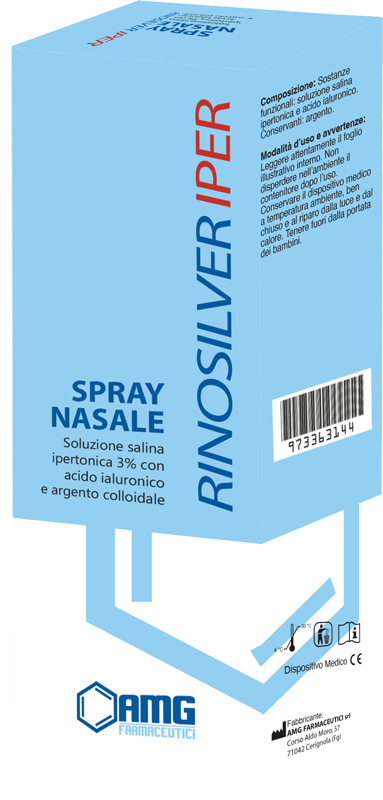 RINOSILVER SOLUZIONE SALINA IPERTONICA 3% CON ACIDO IALURONICO E ARGENTO COLLOIDALE SPRAY NASALE 20 ML - Gruppofarmastore.it