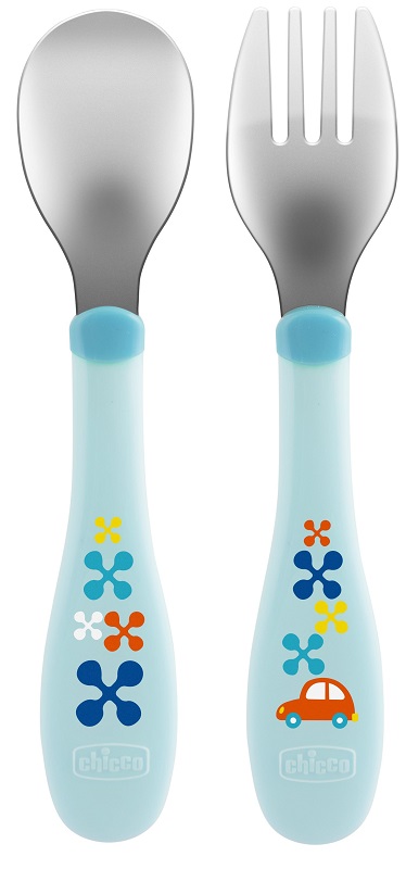 CHICCO POSATE INOX 18M+ AZZURRO/VERDE - Gruppofarmastore.it
