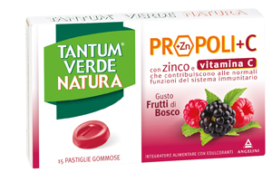 TANTUM VERDE NATURA PROPOLI+C CON ZINCO E VITAMINA C 15 PASTIGLIE GOMMOSE GUSTO FRUTTI DI BOSCO - Gruppofarmastore.it