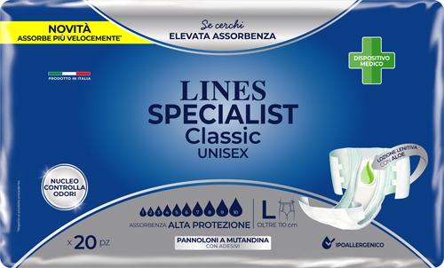 PANNOLONE A MUTANDA LINES SPECIALIST CLASSIC ALTAPROTEZIONE MG 20 PEZZI - Gruppofarmastore.it