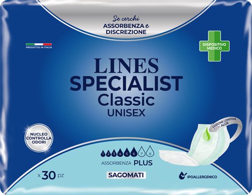 PANNOLONE SAGOMATO LINES SPECIALIST CLASSIC PLUS 30 PEZZI - Gruppofarmastore.it