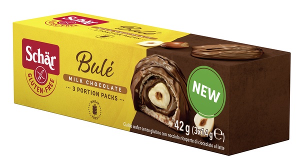 SCHAR BULE' CIALDE WAFER CON NOCCIOLA RICOPERTE DI CIOCCOLATO AL LATTE 3 PORZIONI DA 14 G - Gruppofarmastore.it