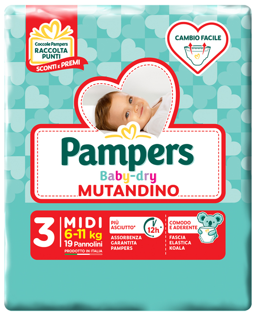 PAMPERS BABY DRY MUTANDINA MIDI SMALL PACK 19 PEZZI - Gruppofarmastore.it