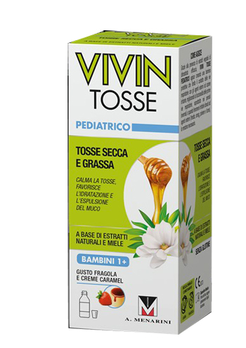 VIVIN TOSSE PEDIATRICO SCIROPPO PER TOSSE SECCA E GRASSA GUSTO FRAGOLA E CREME CARAMEL 150 ML - Gruppofarmastore.it