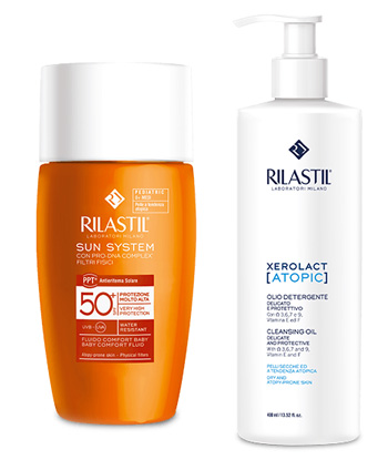 RILASTIL SUN SYSTEM FLUIDO COMFORT PEDIATRIC 50 ML + RILASTIL XEROLAC ATOPIX OLIO 50 ML - Gruppofarmastore.it