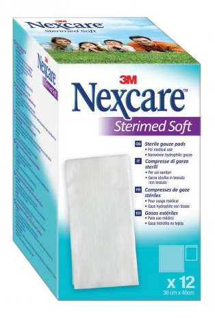 COMPRESSE DI GARZA STERILI NEXCARE STERIMED SOFT 18 X 40 CM  MULTILINGUAL 12 PEZZI - Gruppofarmastore.it