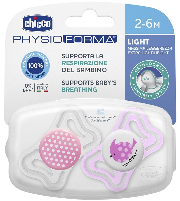 CHICCO SUCCHIETTO LIGHT GIRL SILICONE 2-6 MESI 2 PEZZI - Gruppofarmastore.it