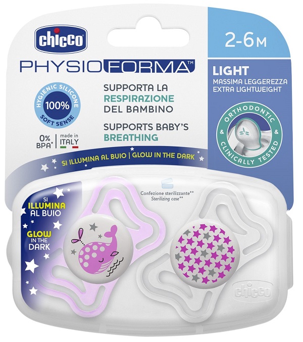 CHICCO SUCCHIETTO LIGHT LUMINOSO SILICONE 2-6 MESI 2 PEZZI - Gruppofarmastore.it