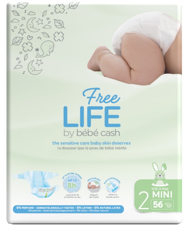 FREELIFE BY BEBECASH PANNOLINI MINI TAGLIA 2 3-6 KG GIROVITA 30-48 CM 56 PEZZI - Gruppofarmastore.it