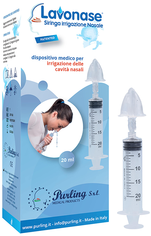 LAVONASE IRRIGAZIONE NASALE NON STERILE SIRINGA 20 ML + LUER-LOCK CON CAPPUCCIO + UGELLO NASALE CON RACCORDO LUER-LOCK + PERFORATORE CON VALVOLA NON RITORNO CON TAPPO - Gruppofarmastore.it