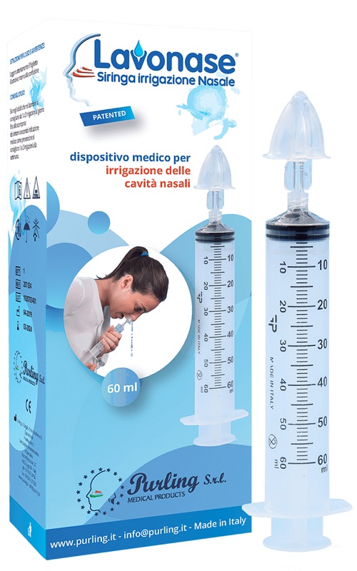 LAVONASE IRRIGAZIONE NASALE NON STERILE SIRINGA 60 ML + LUER-LOCK CON CAPPUCCIO + UGELLO NASALE CON RACCORDO LUER-LOCK + PERFORATORE CON VALVOLA NON RITORNO CON TAPPO - Gruppofarmastore.it