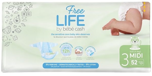 FREELIFE BY BEBECASH PANNOLINI MIDI TAGLIA 3 4-9 KG GIROVITA 35-56 CM 52 PEZZI - Gruppofarmastore.it