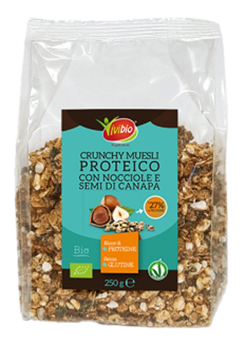 VIVIBIO CRUNCHY PROTEICO CON NOCCIOLE E SEMI DI CANAPA 250 G - Gruppofarmastore.it
