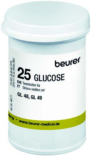 STRISCE MISURAZIONE GLICEMIA BEURER PER GLUCOMETRO GL48/GL49 IN FLACONE 25 PEZZI - Gruppofarmastore.it