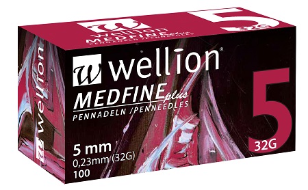 AGO PER PENNA DA INSULINA WELLION MEDFINE PLUS 5 32 GAUGE LUNGHEZZA 5 MM 100 PEZZI - Gruppofarmastore.it