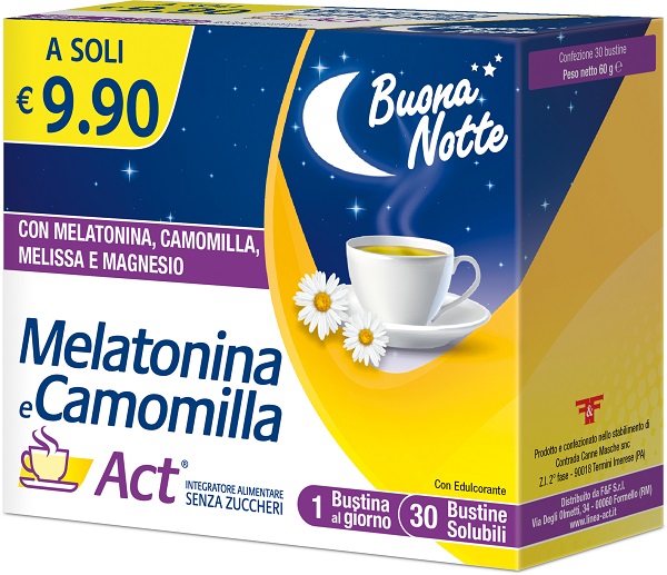 MELATONINA E CAMOMILLA ACT 30 BUSTINE SOLUBILI SENZA ZUCCHERI - Gruppofarmastore.it