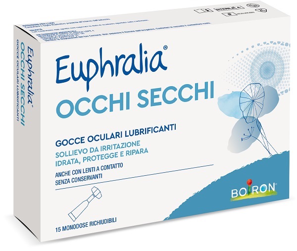 GOCCE OCULARI LUBRIFICANTI EUPHRALIA OCCHI SECCHI 15 MONODOSE RICHIUDIBILI X 0,5 ML - Gruppofarmastore.it