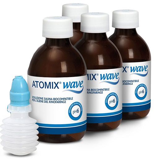 ATOMIX WAVE DISPOSITIVO PER IGIENE RINOFARINGEA ATOMIX SOLUZIONE SALINA 4 FLACONI DA 250 ML - Gruppofarmastore.it