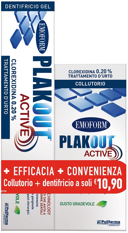 EMOFORM PLAK OUT ACTIVE CLOREXIDINA 0,20% COLLUTORIO 200 ML + DENTIFRICIO 75 ML - Gruppofarmastore.it