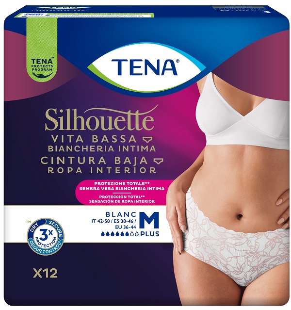 PANNOLONE A MUTANDINA ASSORBENTE TENA SILHOUETTE PLUS WHITE MEDIUM 12 PEZZI - Gruppofarmastore.it