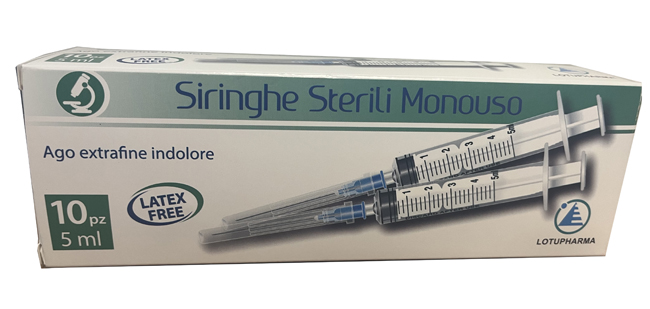 SIRINGA STERILE MONOUSO DA 5 ML LOTUPHARMA 10 PEZZI - Gruppofarmastore.it