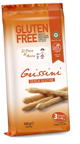PANE ANNA GRISSINI SENZA GLUTINE E SENZA LATTE 3 PEZZI 40 G - Gruppofarmastore.it