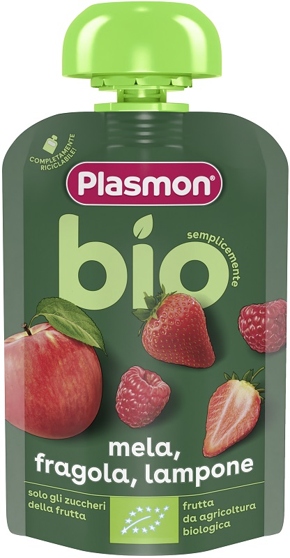 PLASMON MELA FRAGOLA LAMPONE BIO POUCHES 100 G - Gruppofarmastore.it