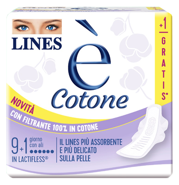 LINES E' COTONE ALI ASSORBENTE ESTERNO 9 + 1 PEZZI - Gruppofarmastore.it