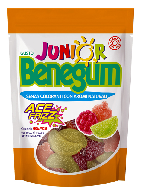 BENEGUM JUNIOR ACE FRIZZ CARAMELLE GOMMOSE CON SUCCO DI FRUTTA E VITAMINE A C E 90 G - Gruppofarmastore.it