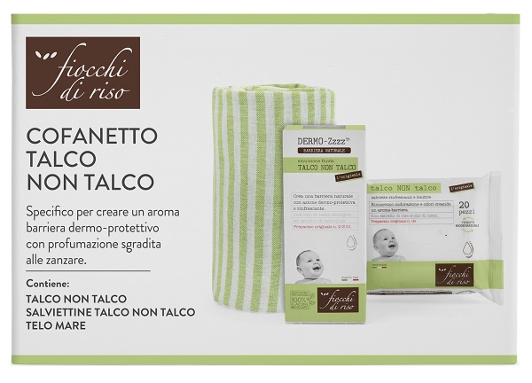 FIOCCHI DI RISO COFANETTO TALCO NON TALCO 1 EMULSIONE TALCO NON TALCO 120 ML + 1 SALVIETTE TALCO NON TALCO + 1 TELO MARE - Gruppofarmastore.it