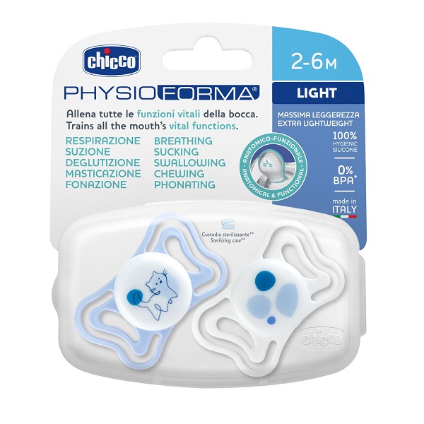CHICCO SUCCHIETTO LIGHT BLU SILICONE 2-6M 2 PEZZI - Gruppofarmastore.it