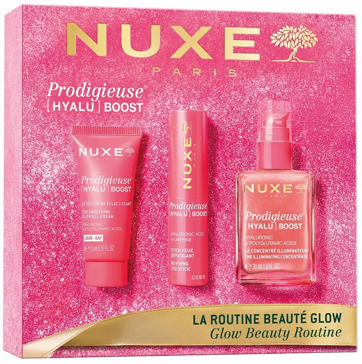 NUXE PRODIGIEUSE HYALU BOOST COFFRET 2026 ILLUMINATING CONCENTRATE 30 ML + SMOOTHING GLOW GEL-CREAM 15 ML + EYE STICK 10 G - Gruppofarmastore.it